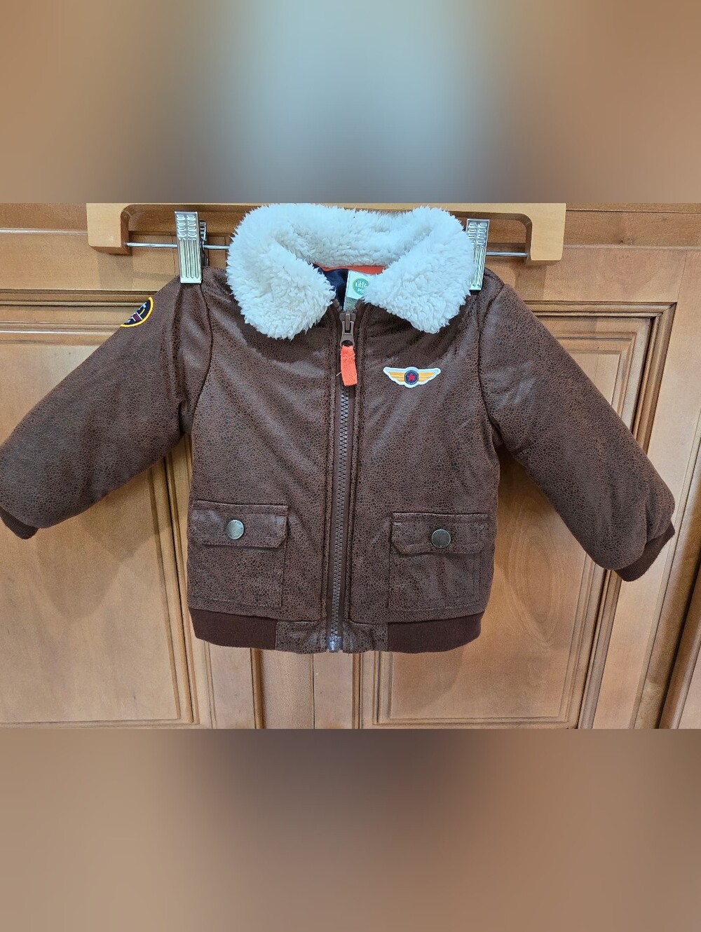 Little Me Brown Puffer Jacket with White Sherpa Collar